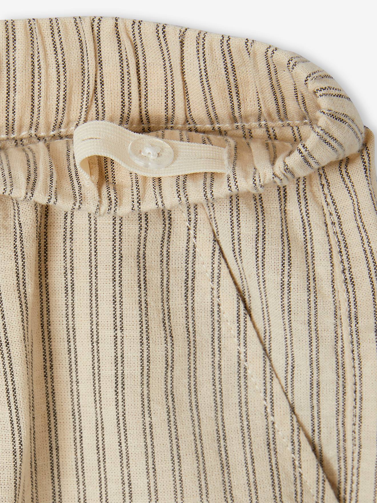 Vertbaudet Weite Jungen Hose mit Streifen, Leinen-Mix - beige gestreift
