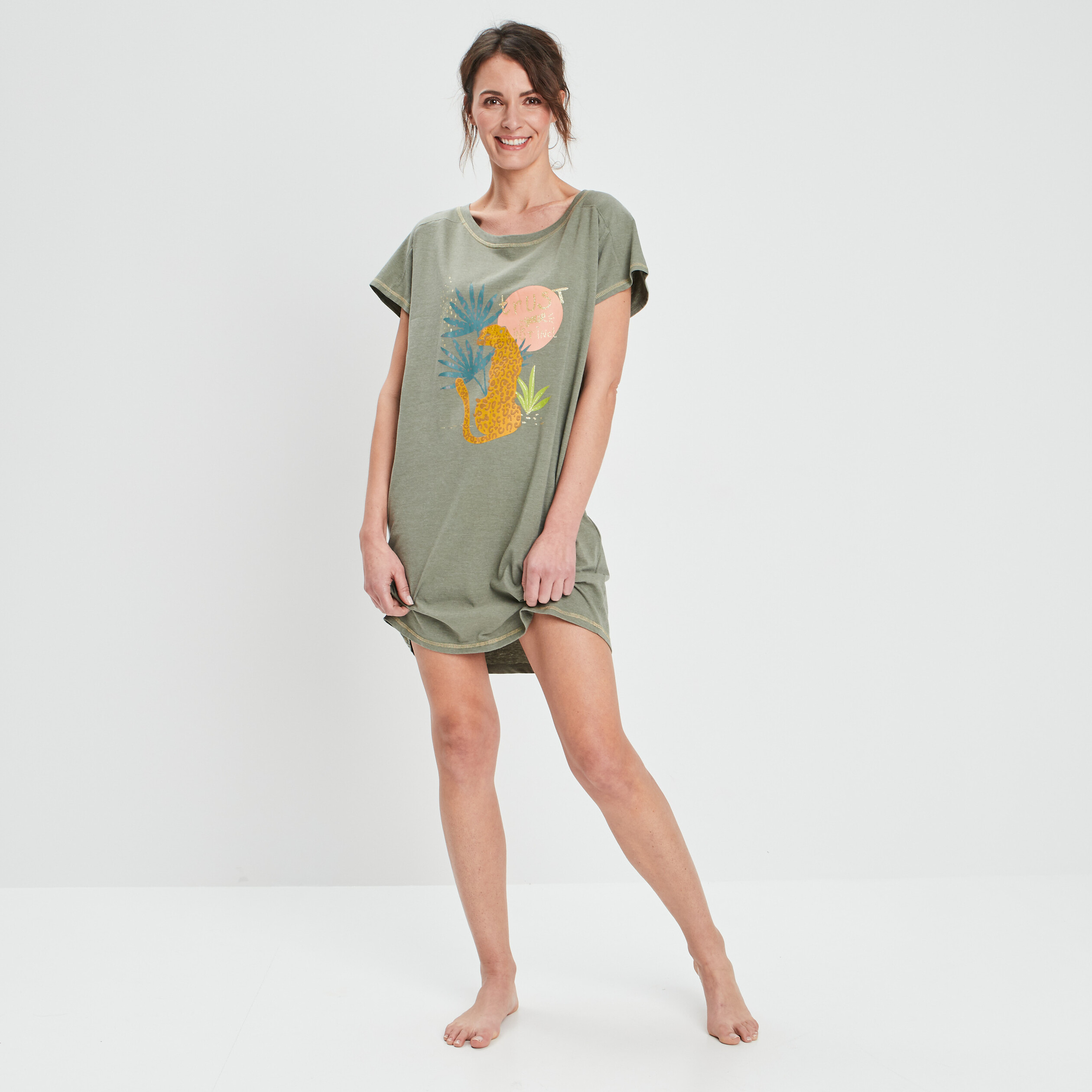 Chemise de nuit vert kaki femme | La Halle