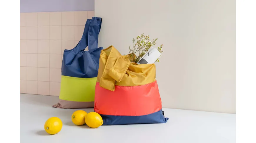 REMEMBER Tragetasche faltbar Neo blau/gelb/beige