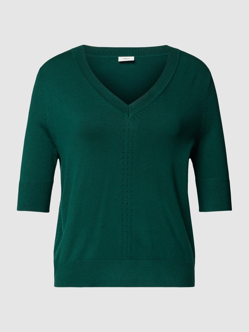 Strickpullover mit V-Ausschnitt in bottle