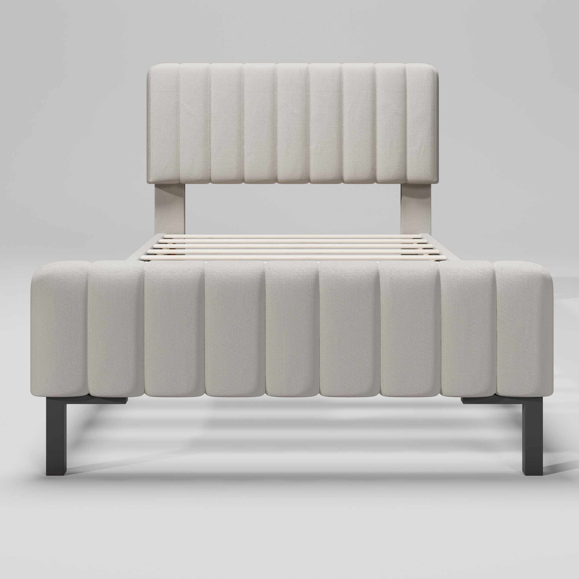 Flieks Polsterbett, Einzelbett verstellbares Kopfteil Leinen 90x200cm