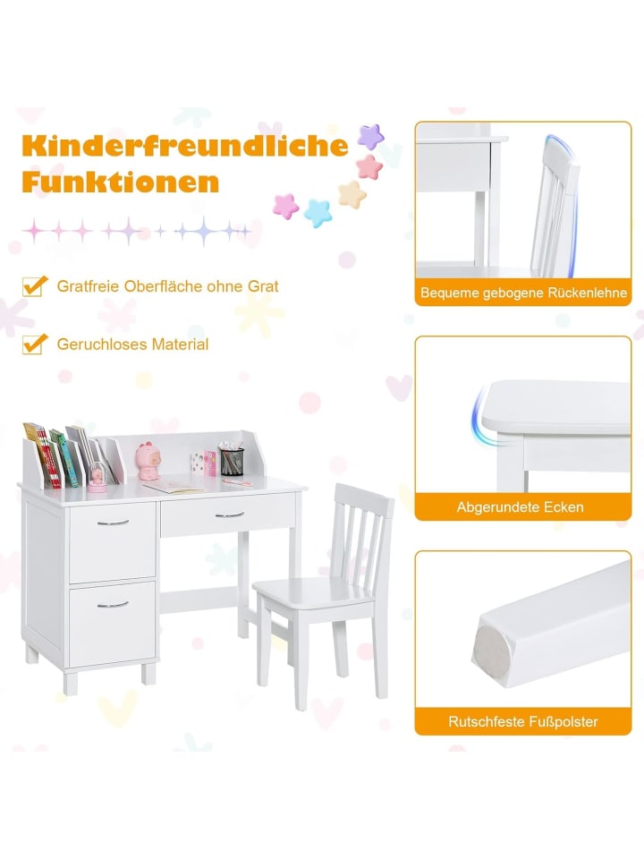 COSTWAY Schreibtisch mit Stuhl in Weiß günstig kaufen onesize