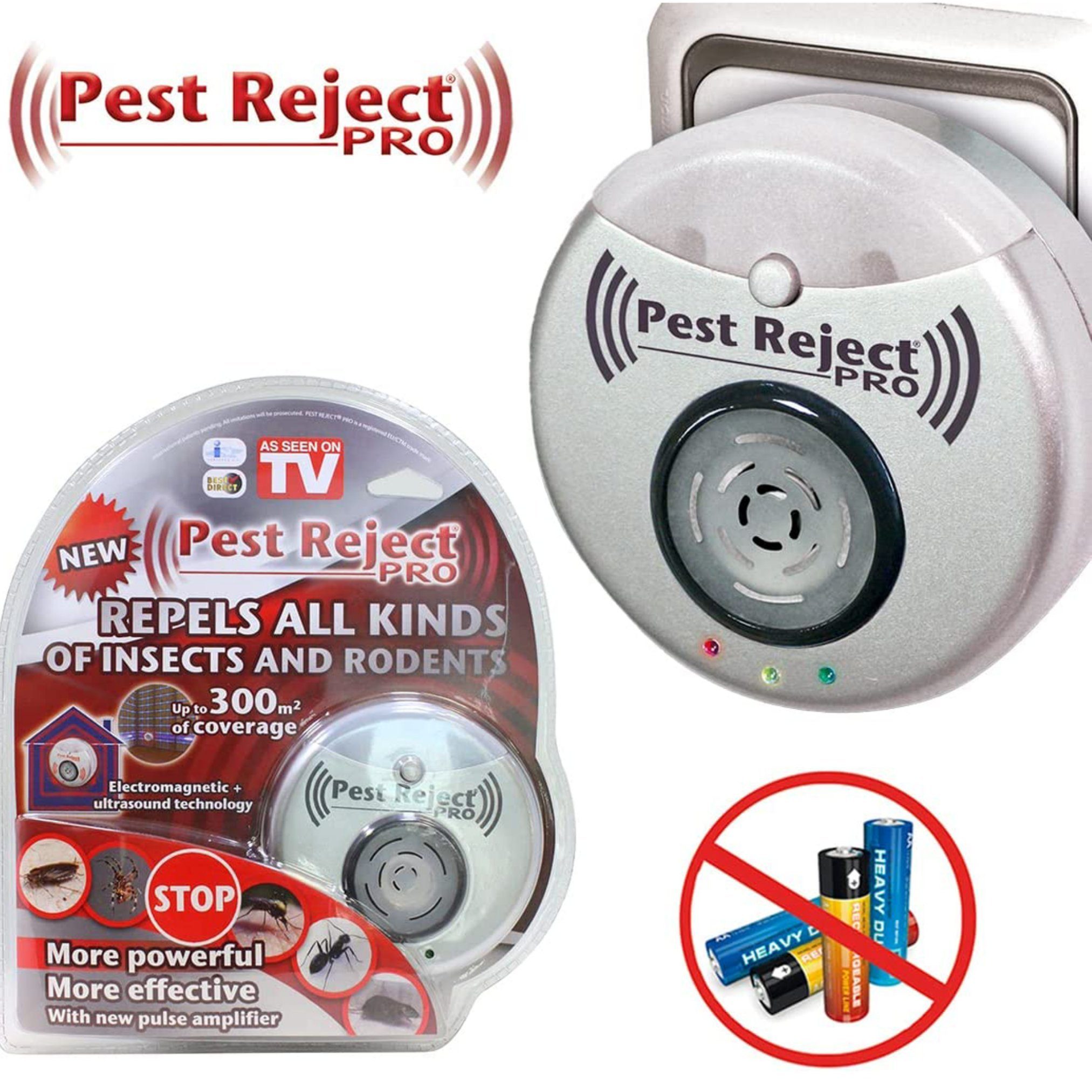 Pest Reject® Ultraschall-Tierabwehr Pest Reject Pro Insektenvertreiber, Spar-Set 1-tlg., Keine Chemie bis zu 300m2 mit Nachtlicht für die Steckdose