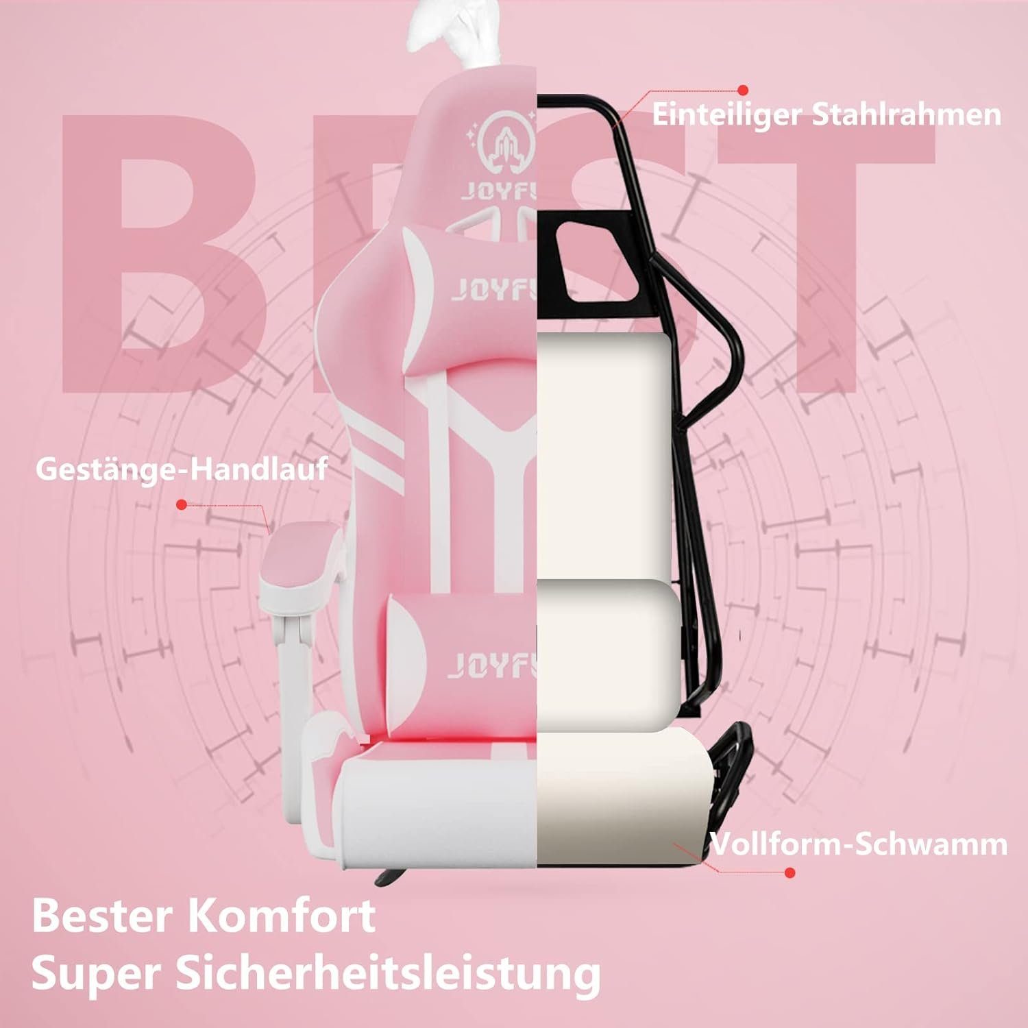 JUNG Gaming-Stuhl JOYFLY Gaming Stuhl Bürostuhl Ergonomisch, Lendenkissen verstellbar (210kg Belastbar, Zockerstuhl, Zocker, Sessel Gaming, 1 St), Pc Sessel, Computerstuhl, Computer Stuhl, Zockersessel