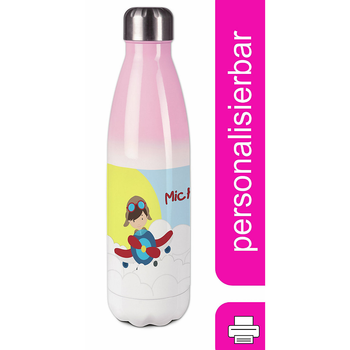 Edelstahl Kinder Thermoflasche / Trinkflasche bunt Flugzeug-Wolken Spülmaschinenfest, Auslaufsicher, Bruchfest, Doppelwandig, Für Heißgetränke geeignet, Mit Deckel, Isoliert
