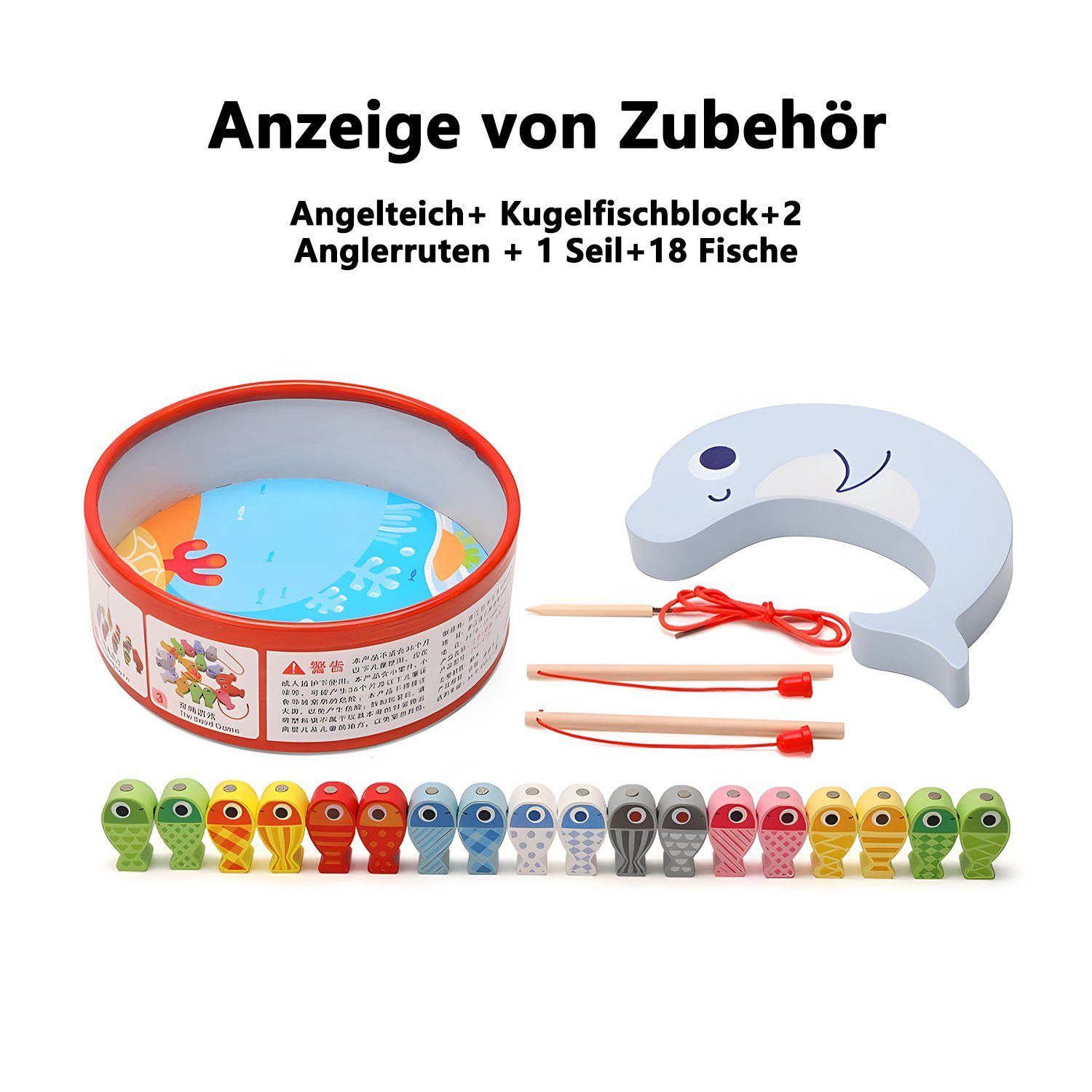 Wenta Lernspielzeug Magnetische Angelspiel Holzspielzeug (Fischspielzeug, Montessori, Feinmotorik Lernen, Weihnachtsgeschenk), Massivholz Baustein Wiehnachten Geschenk