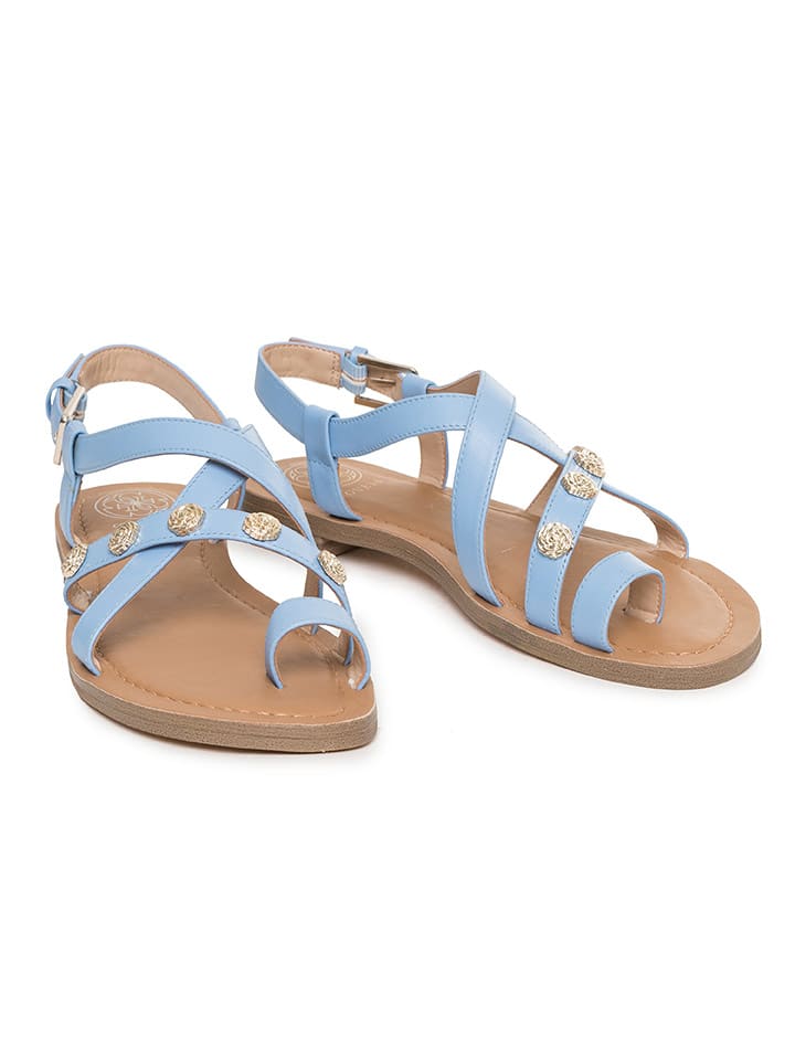 Guess Shoes Leder-Sandalen in Hellblau günstig kaufen