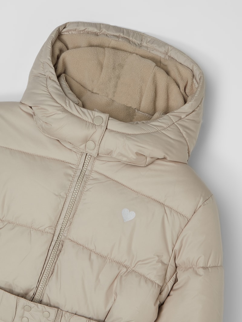 Steppjacke mit abnehmbarer Kapuze in stein