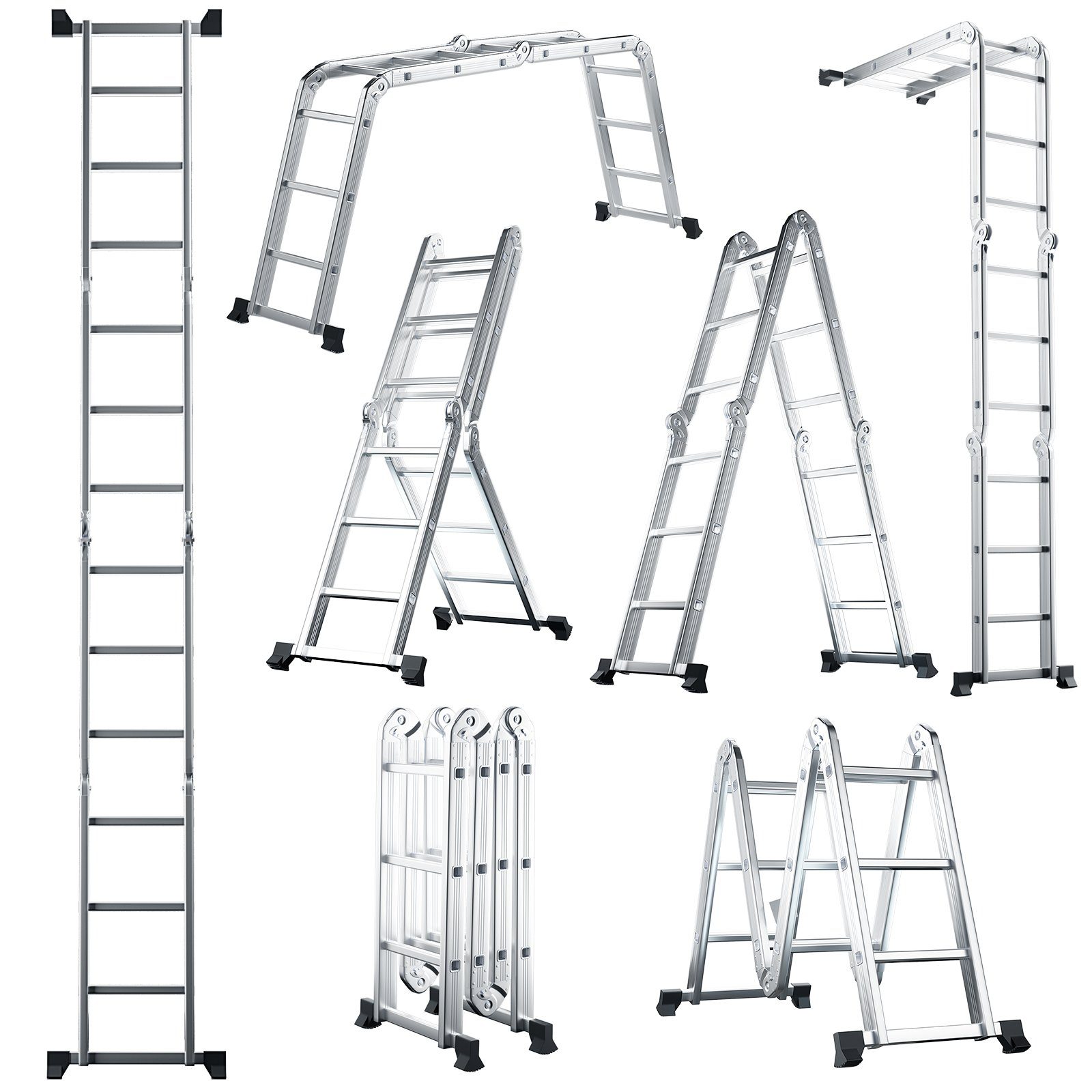 COSTWAY Vielzweckleiter, Aluminium, 7in1, Länge bis 370,5cm, Klappbar, 150 kg