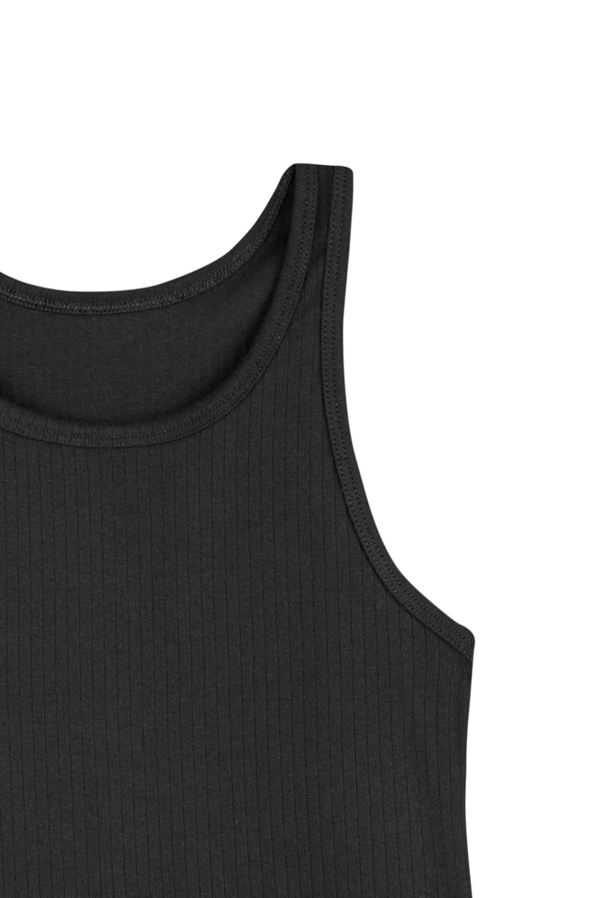 HNX  Schwarzes kurzes Unterhemd aus Baumwolle mit dicken Trägern für Damen