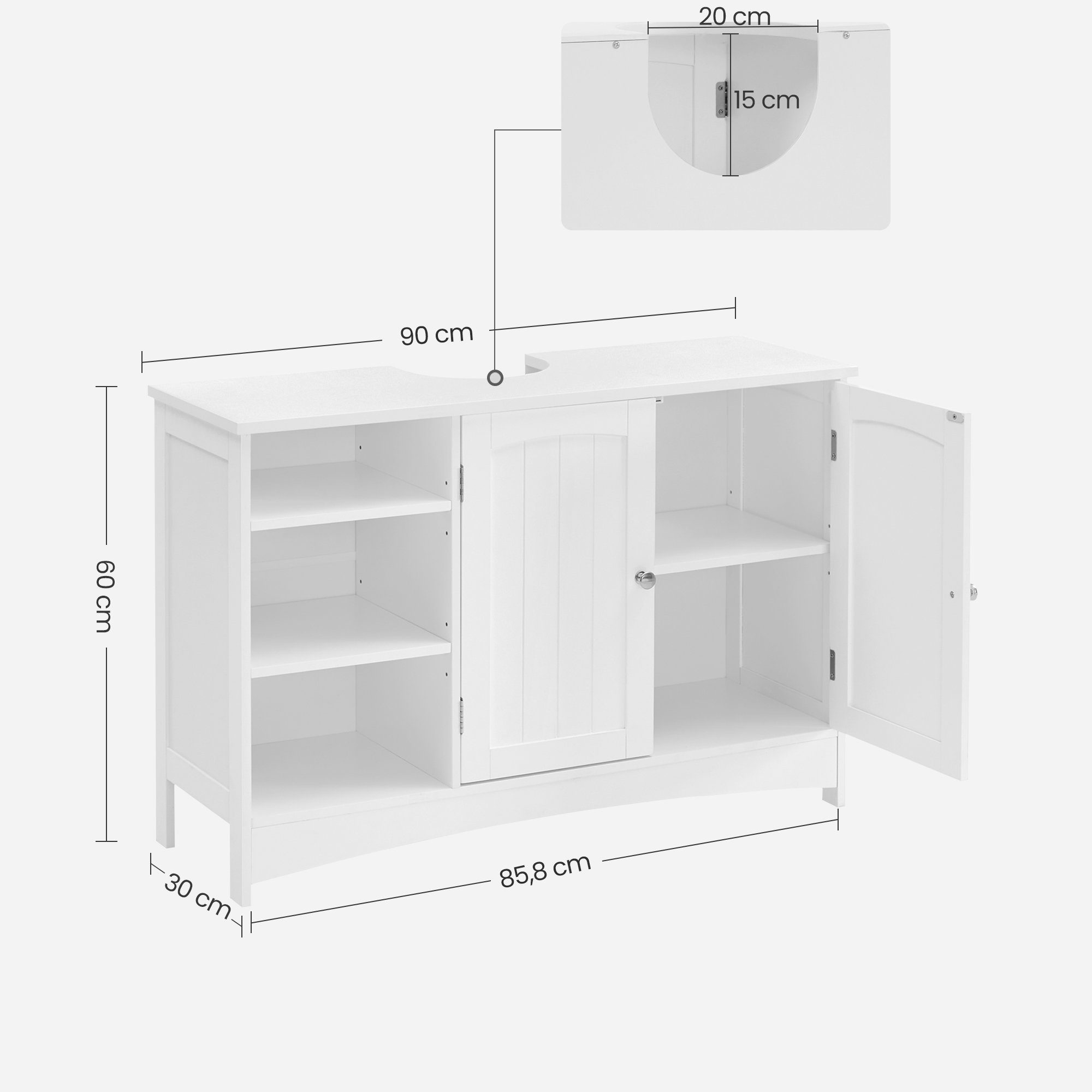 VASAGLE Waschbeckenunterschrank höhenverstellbare Ablagen, 90 x 30 x 60 cm