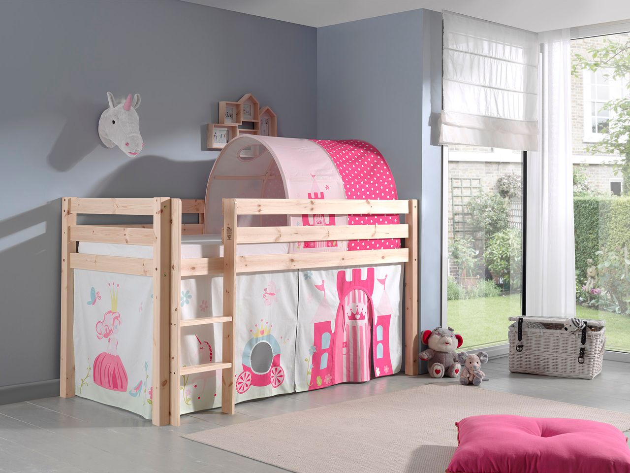 VIPACK Spielbett Pino mit Textilset Vorhang und Tunnel 