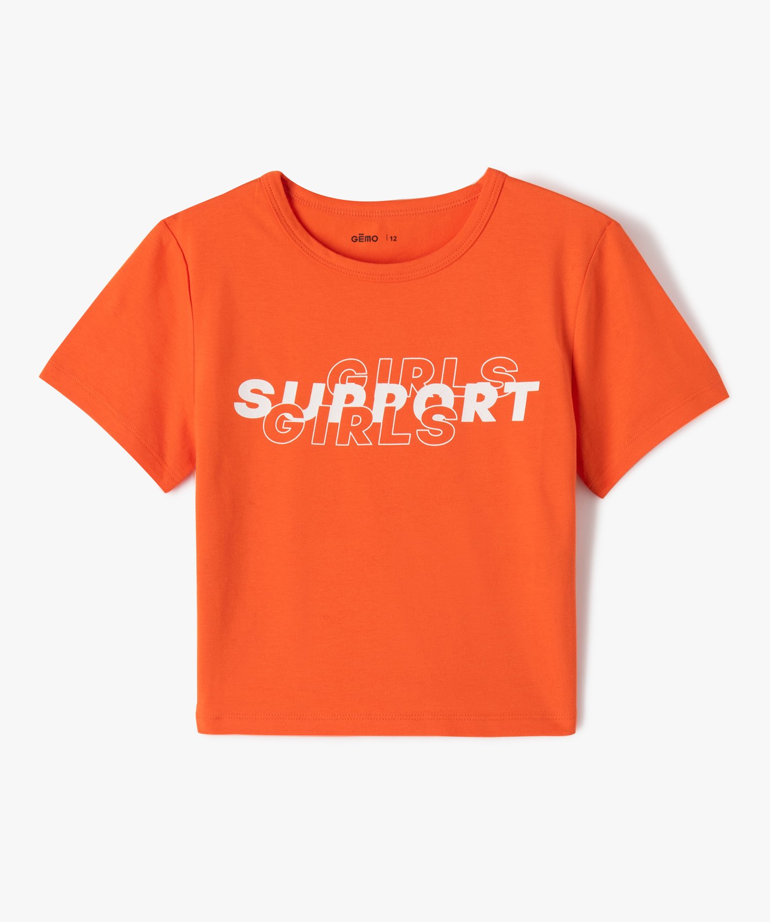 Tee-shirt fille coupe courte avec message sur le buste orange | GEMO