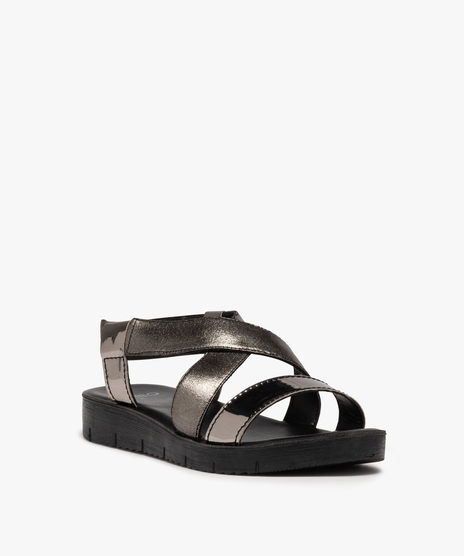 Sandales femme à brides métallisées et à bride élastique noir | GEMO