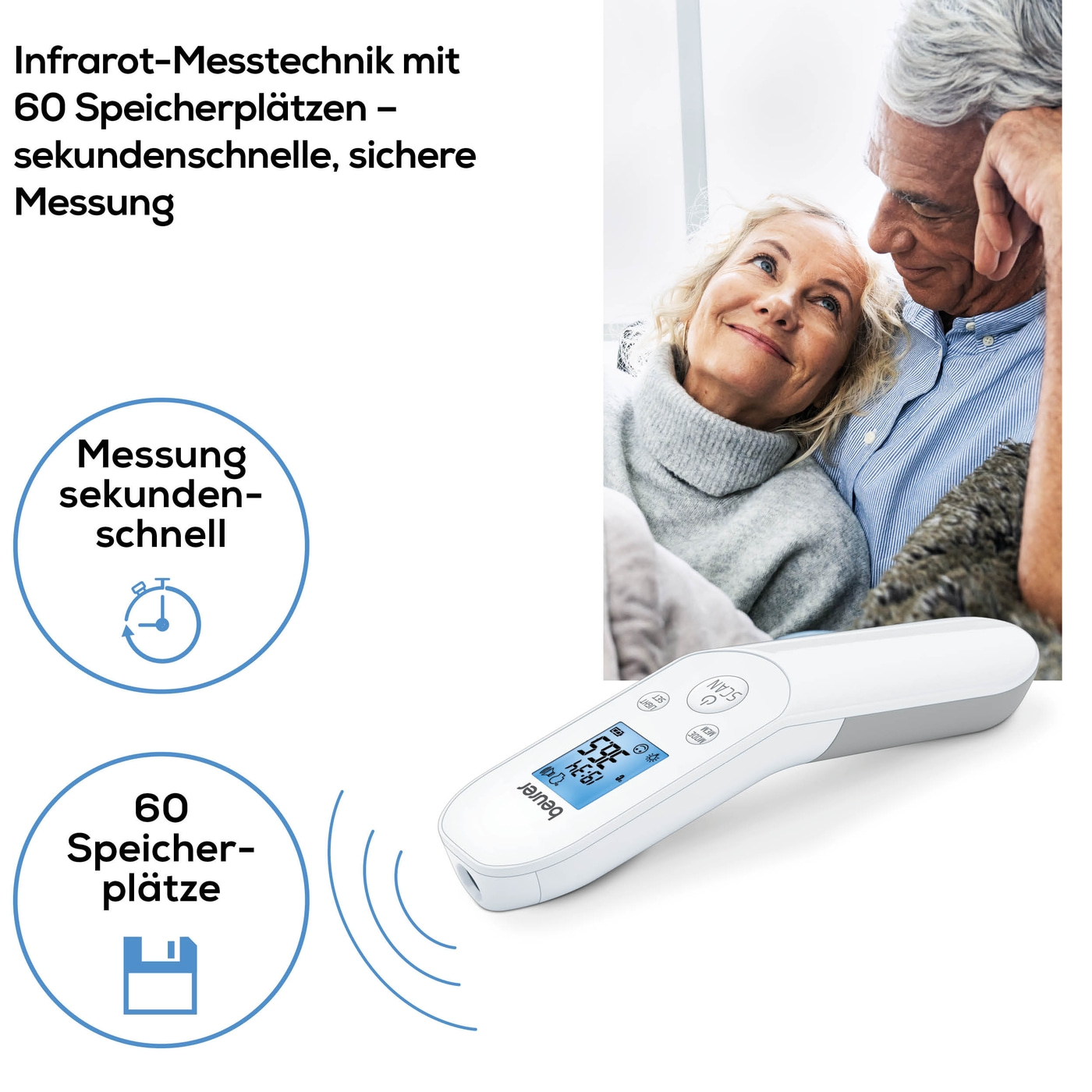 Beurer kontaktloses Thermometer FT 85-Kontaktloses Fieberthermometer für mehr Hygiene dank Infrarot-Messtechnik