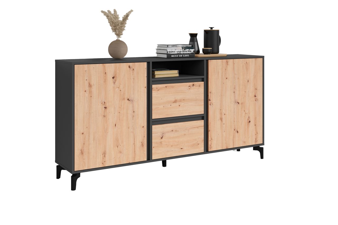 byLiving BLACKWOOD Sideboard, Breite 180 cm, anthrazit, Eiche-Optik