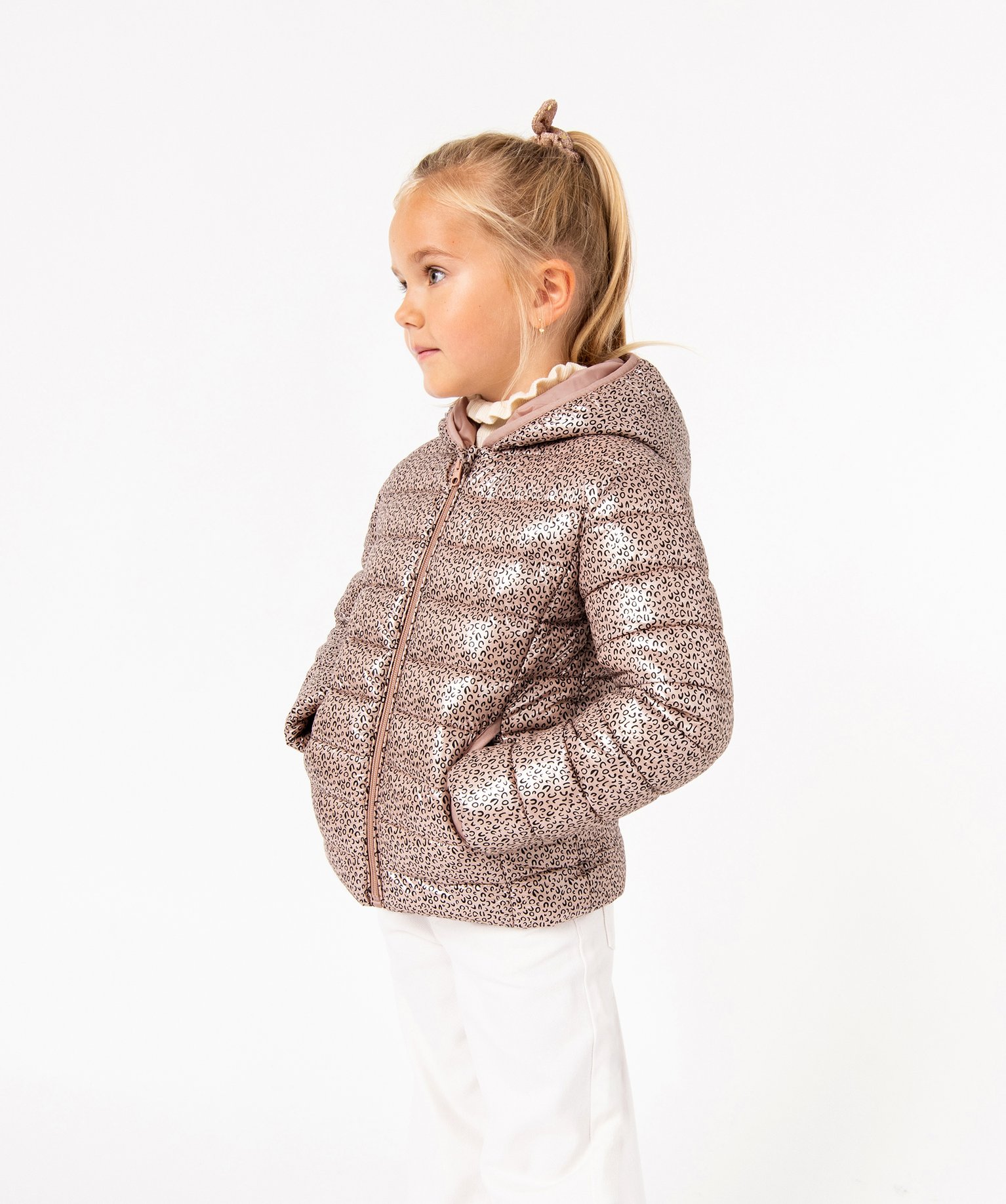Doudoune à capuche irisée et imprimée fille beige | GEMO