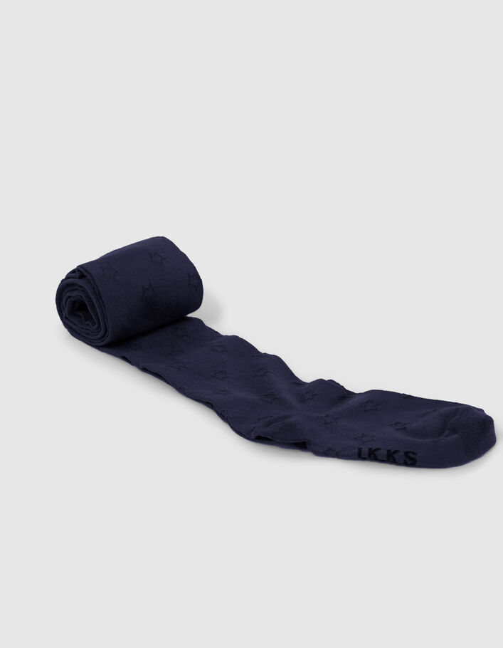 Collants marine tricot ajouré motifs étoiles fille