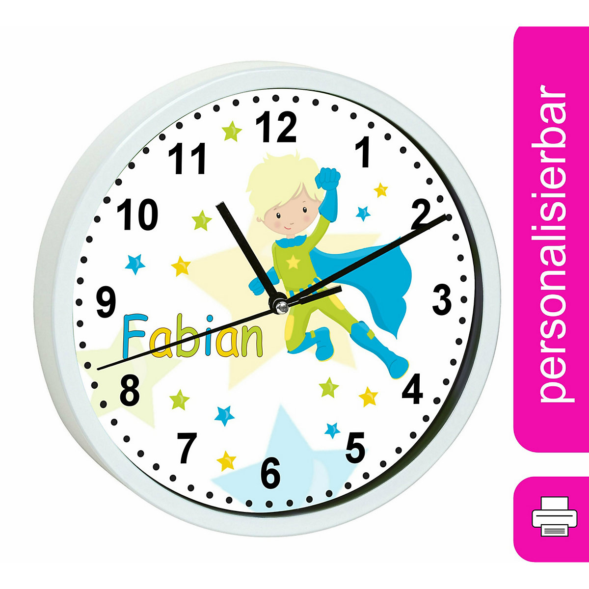 Kinder Wanduhr personalisiert mit Name Superheld