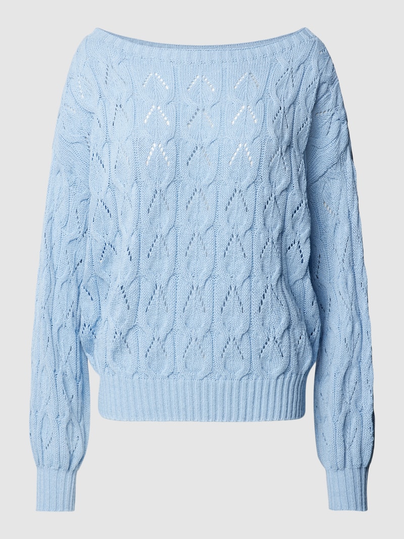 Strickpullover mit Lochstickerei Modell 'Brynn life' in hellblau