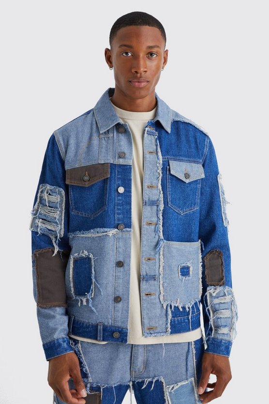 Wiederaufbereitete Patchwork-Jeansjacke