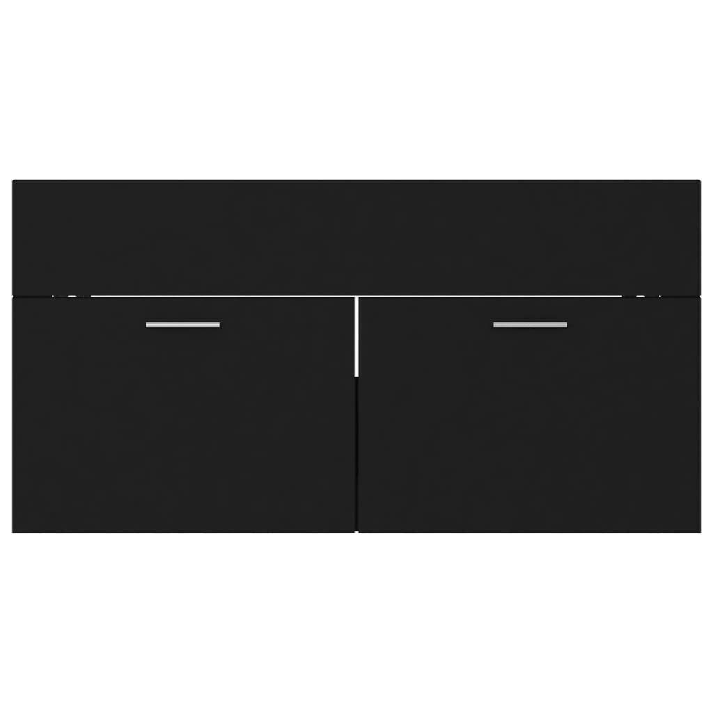vidaXL Badezimmerspiegelschrank Waschbeckenunterschrank mit Einbaubecken Schwarz Holzwerkstoff (1-St)