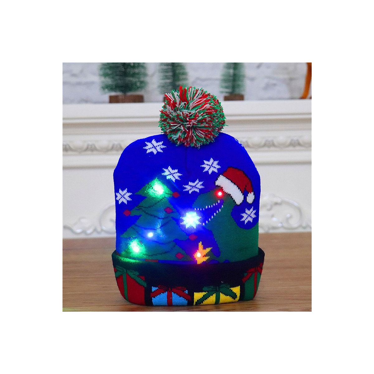 Gestrickte Weihnachtsmütze für Erwachsene und Kinder Bunte leuchtende Strickmütze Weihnachtsmütze