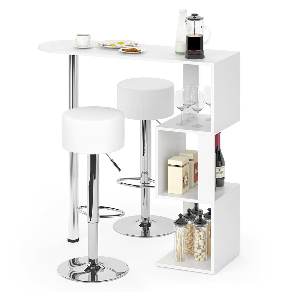 Vicco Bartisch Stehtisch Tresentisch VINCENT Weiß S-Form inkl. Hocker