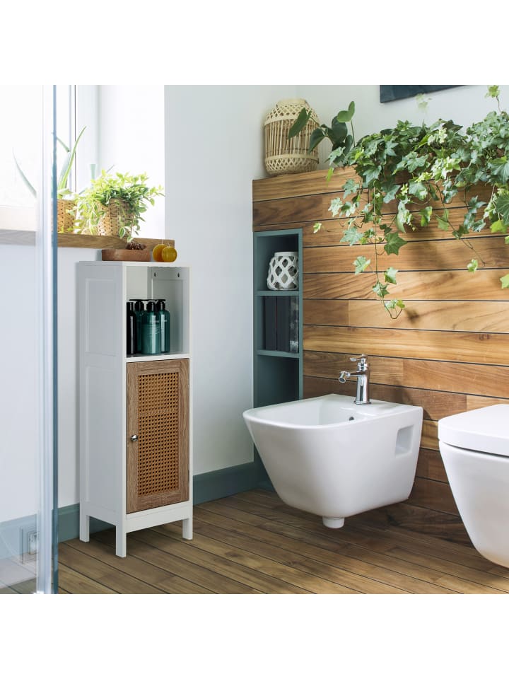 relaxdays Badezimmerschrank in Weiß/ Natur - (B)30 x (H)96,5 x (T)30 cm günstig kaufen onesize