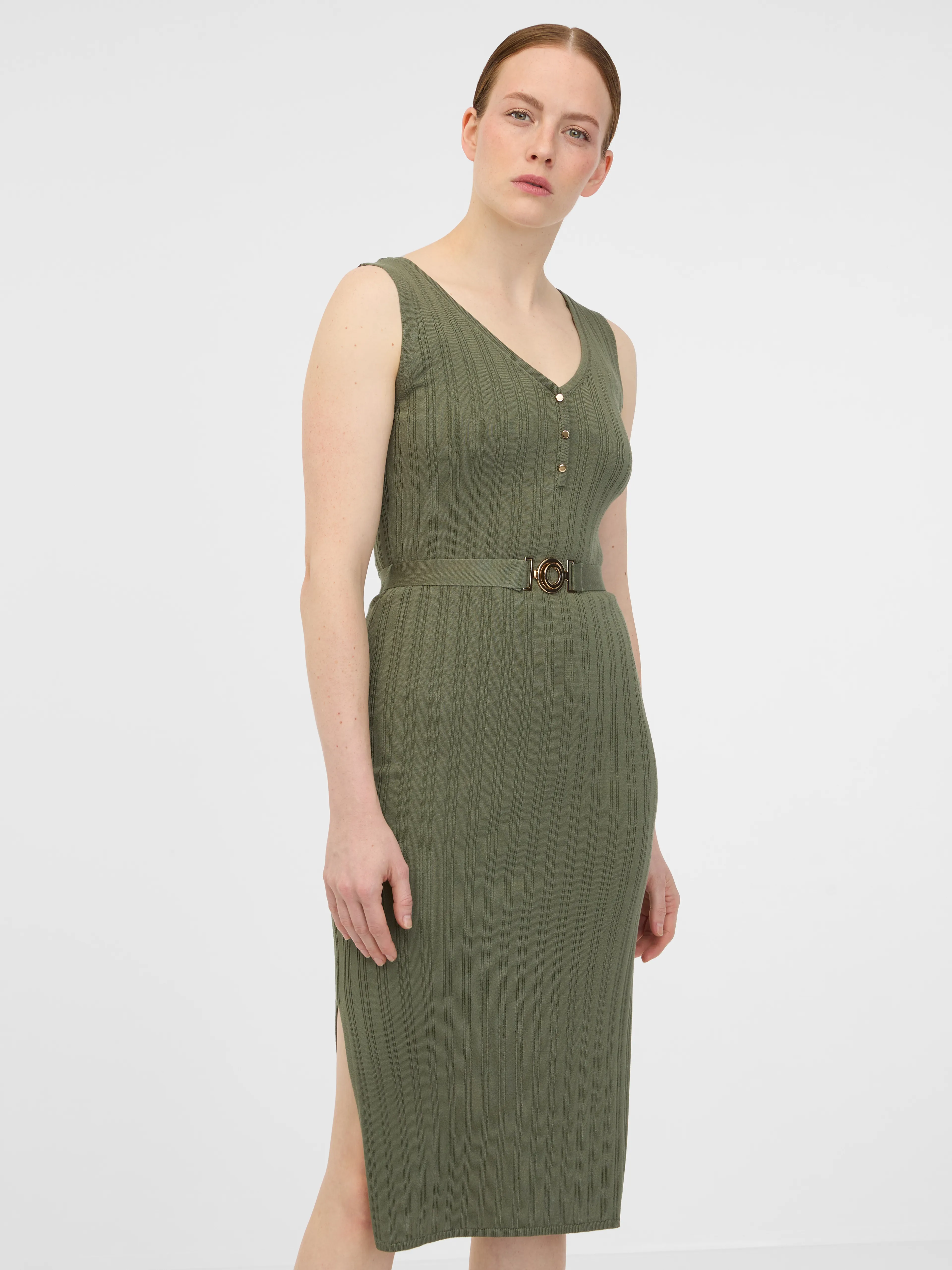 Khakifarbenes Damen-Pullover-Kleid ORSAY