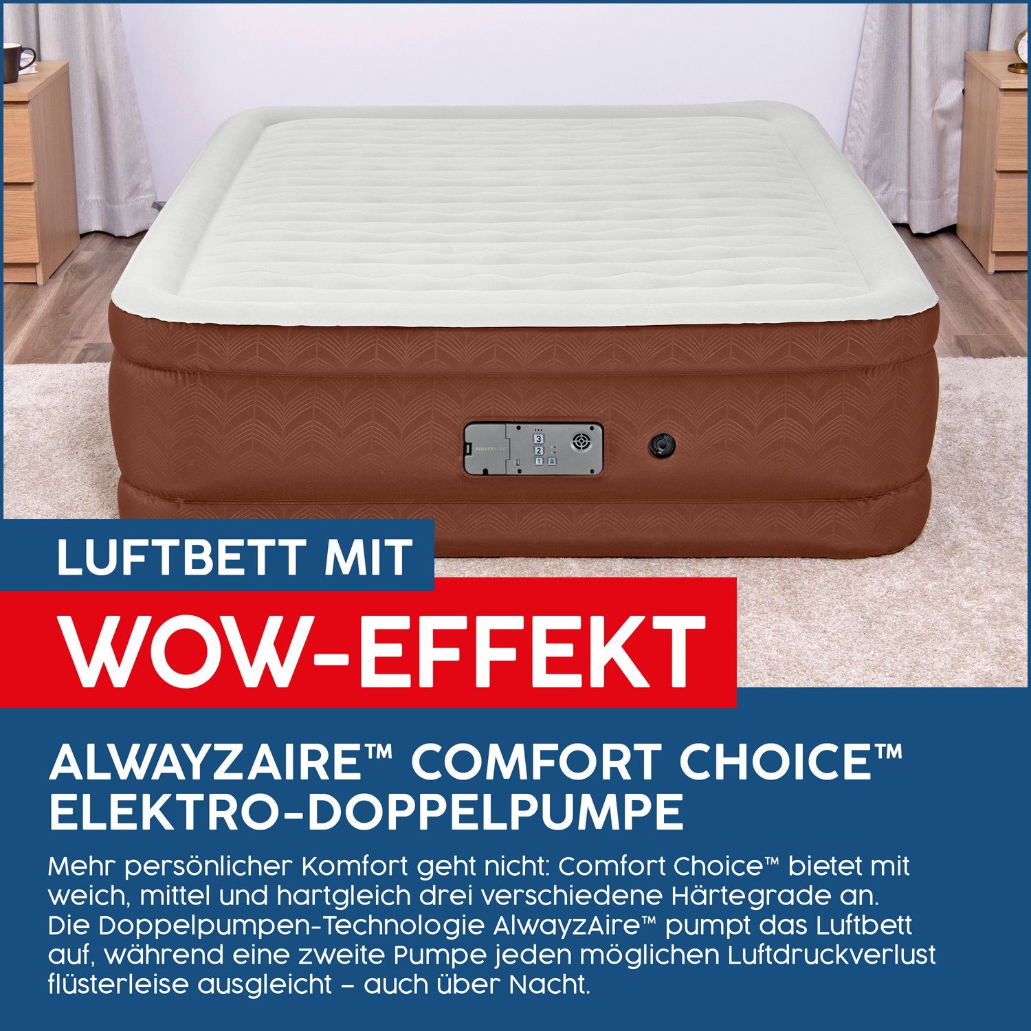 Bestway Luftbett Double 2 Personen selbstaufblasend extra hoch XXL 203 x 152 x 51 cm