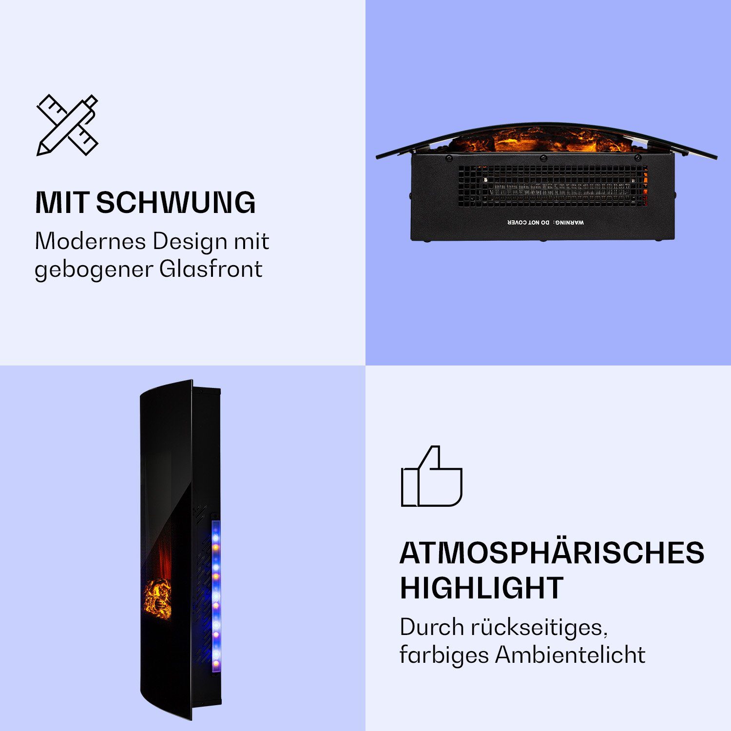 Klarstein Elektrokamin Lamington, elektrischer Kamin Heizfunktion elektrischer Kaminofen Elektrokamin