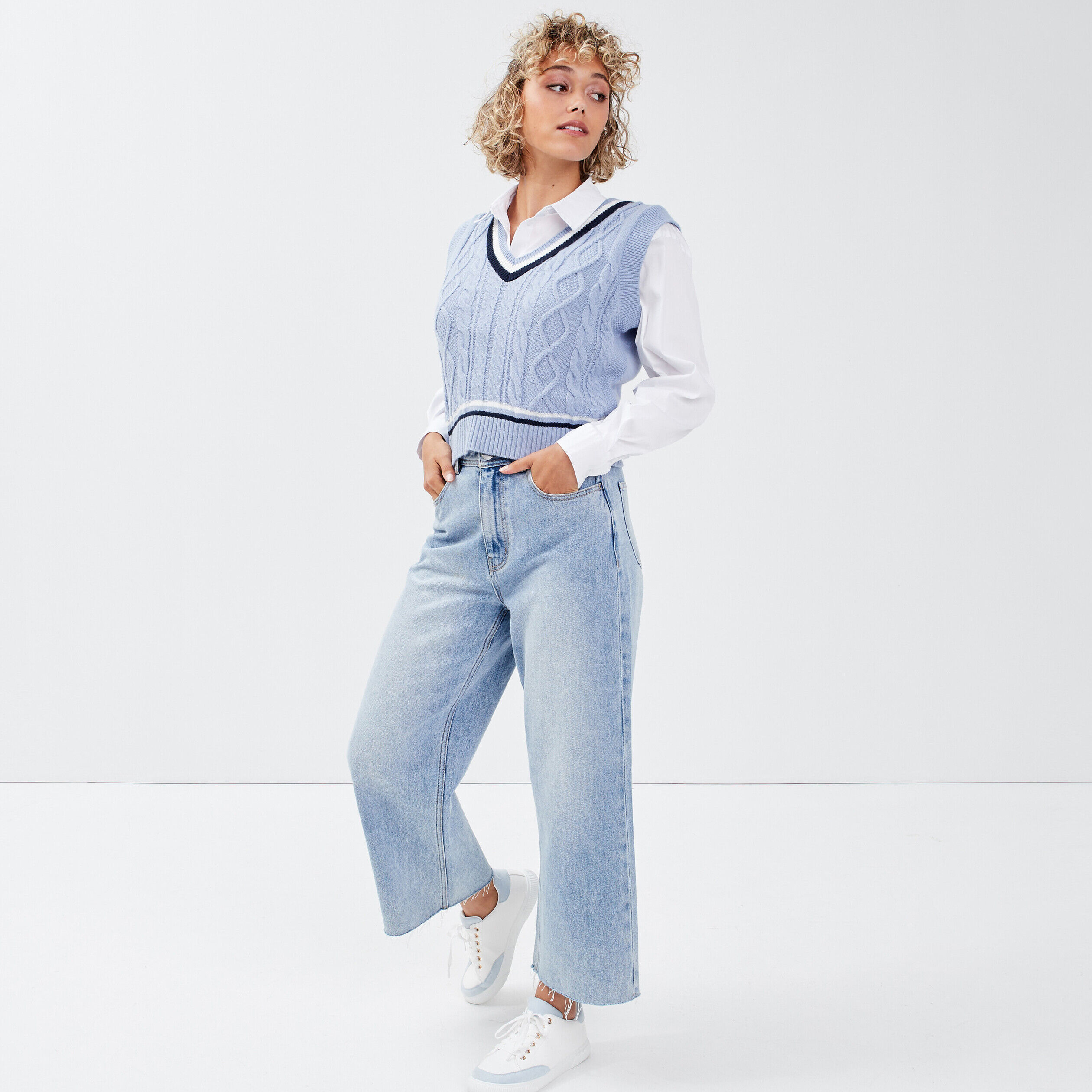 Pull sans manches bleu femme | Cache Cache