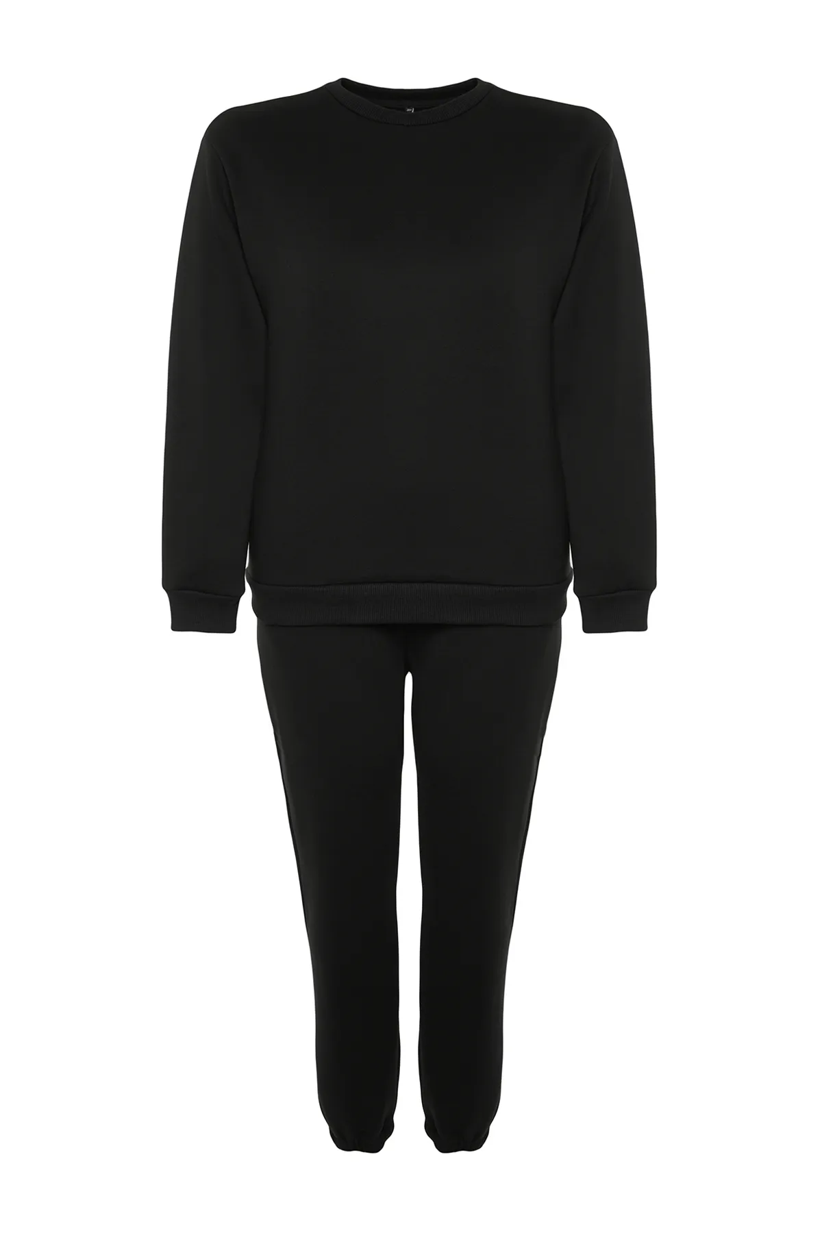 Trendyol Curve  Schwarzes, dickes Fleece-Strick-Trainingsanzug-Set TBBAW24TS00000