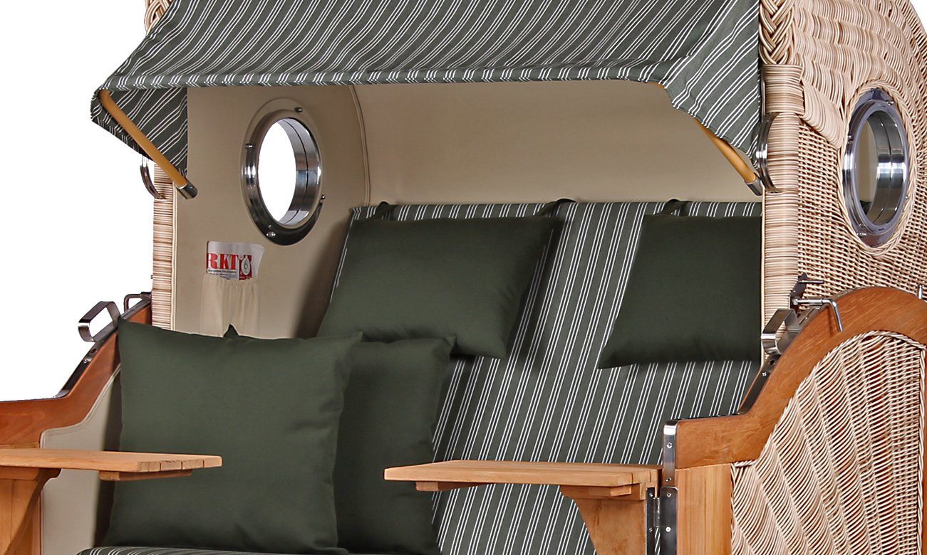 bene living Strandkorb Königssee 2,5-Sitzer Teak - PE shell - Modell 504, BxTxH: 142x95x170 cm, Volllieger ca. 175 Grad, Ostsee-Strandkorb, inkl. Liftersystem und Bullaugen