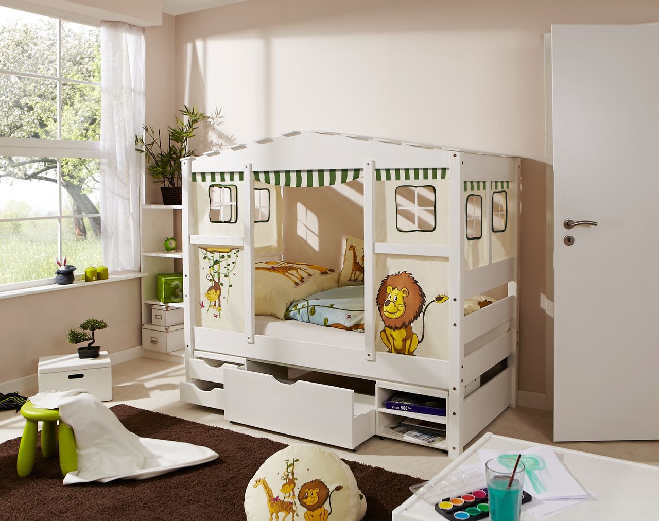 Ticaa Hausbett MINI Safari Var 3 - mit 3er Funktionsschubkasten