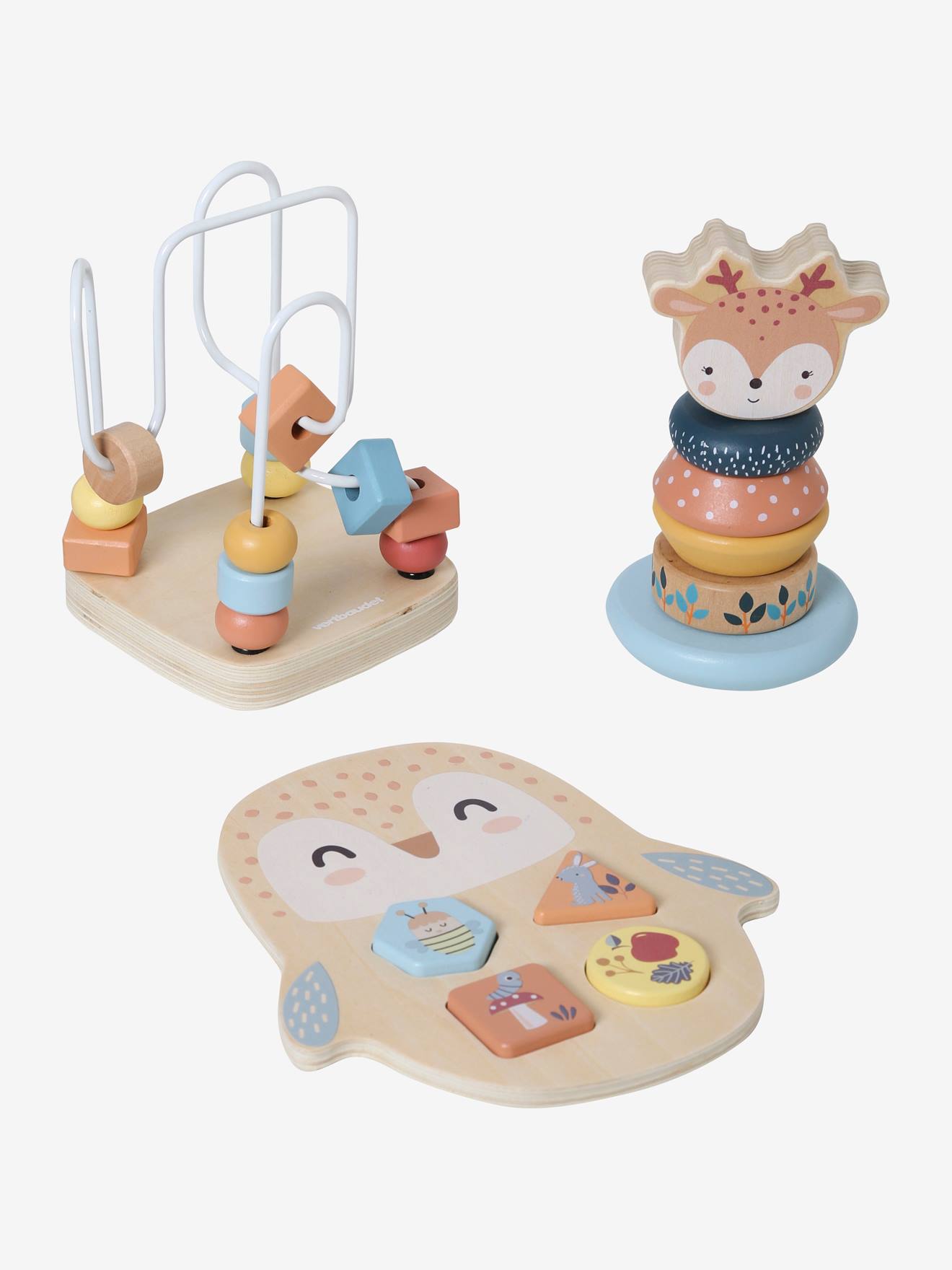 Coffret 3 jeux d'éveil Les amis de la forêt en bois FSC® beige
