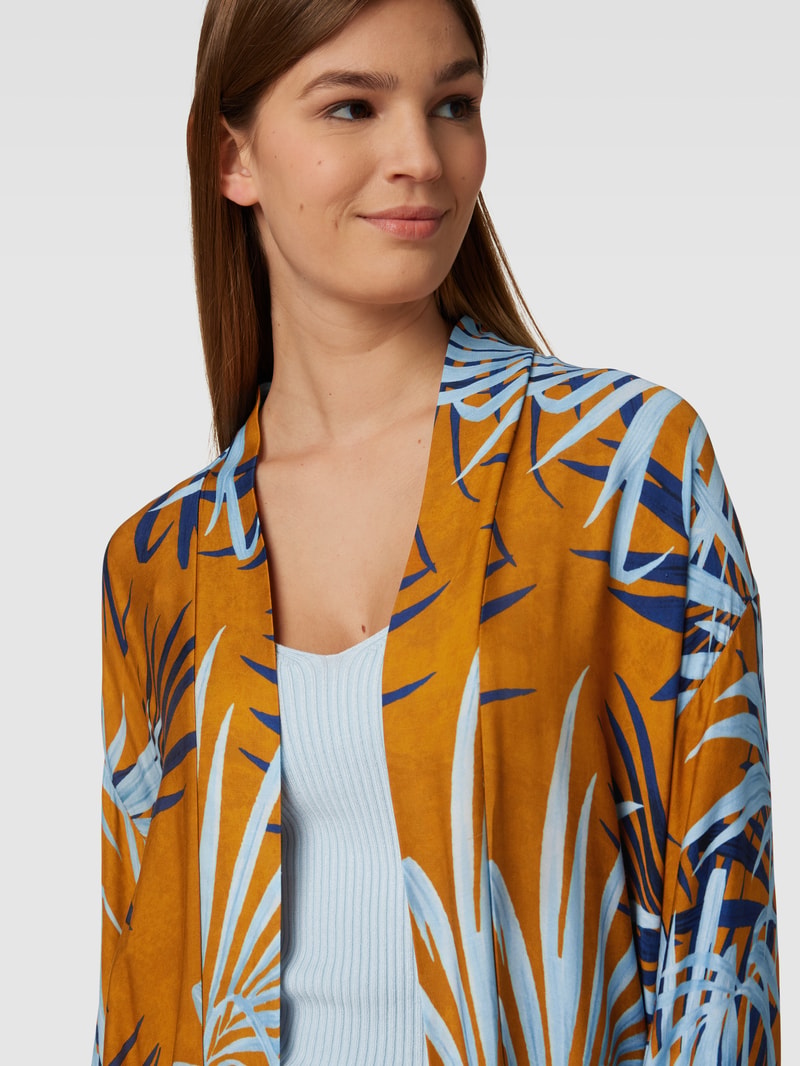 Kimono mit Allover-Muster Modell 'Palme' in cognac