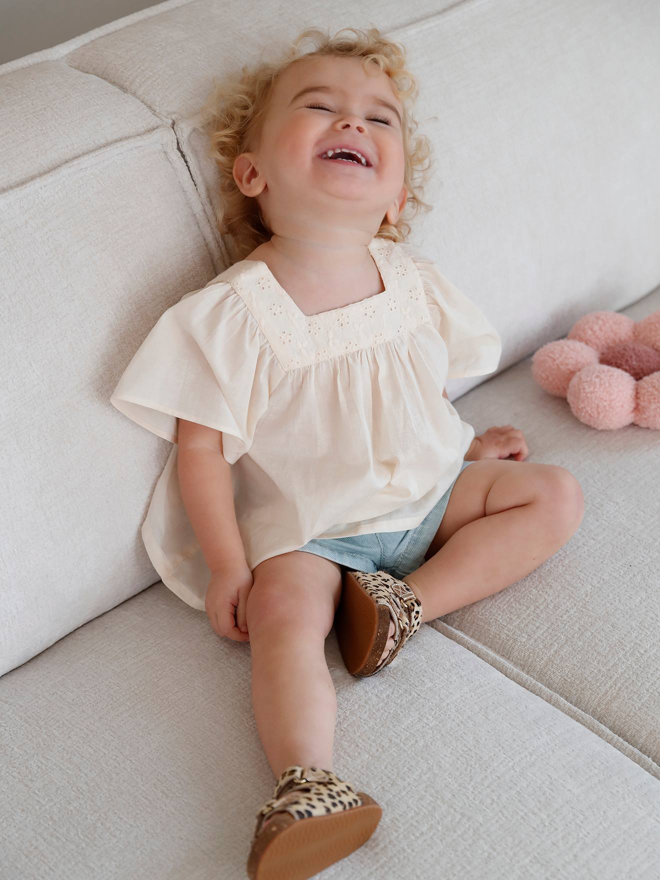 Vertbaudet Baby Bluse mit Lochstickerei - salbeigrün