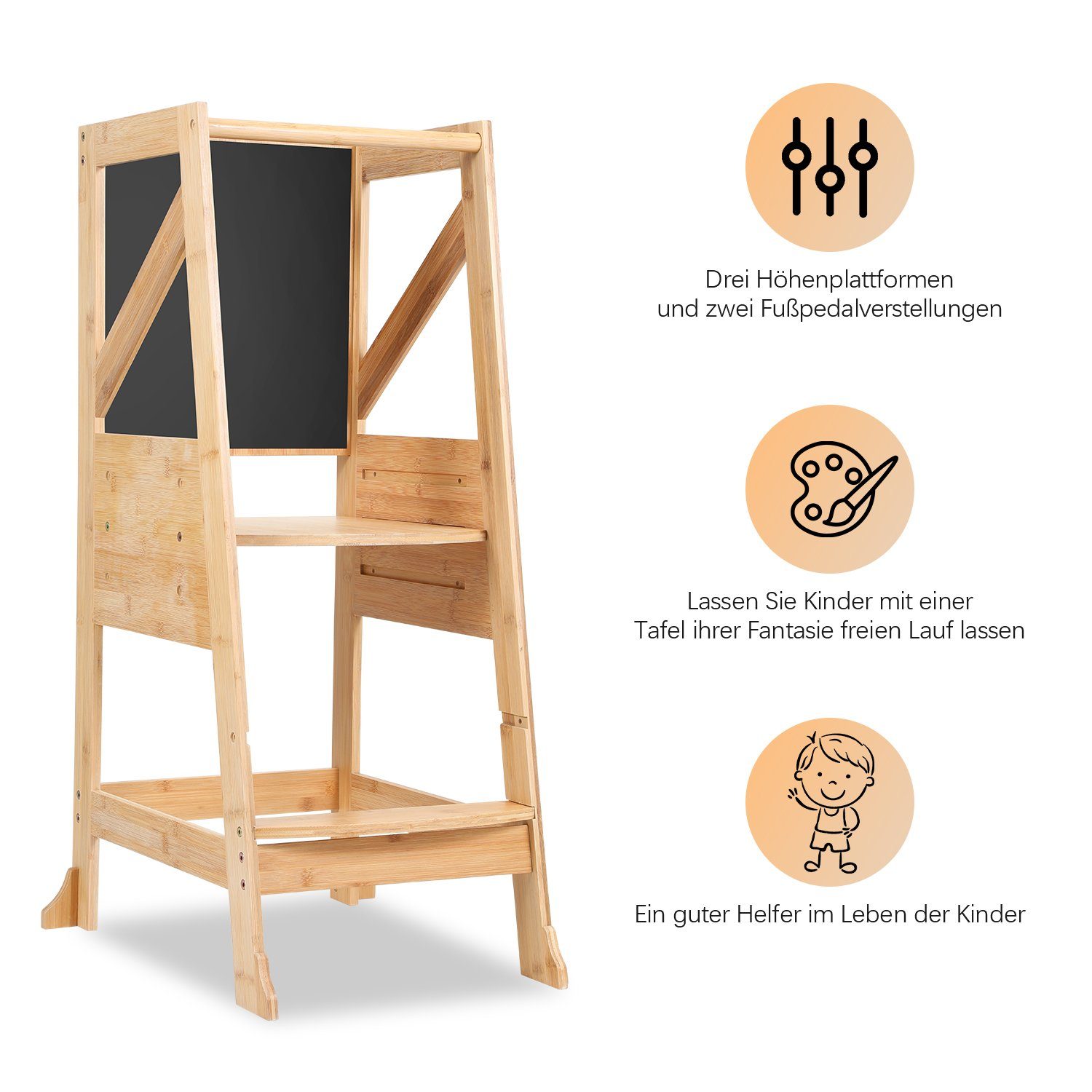Yakimz Stehhilfe Lernturm für Baby Kindertisch Tritthocker mit Tafel Küchenhelfer