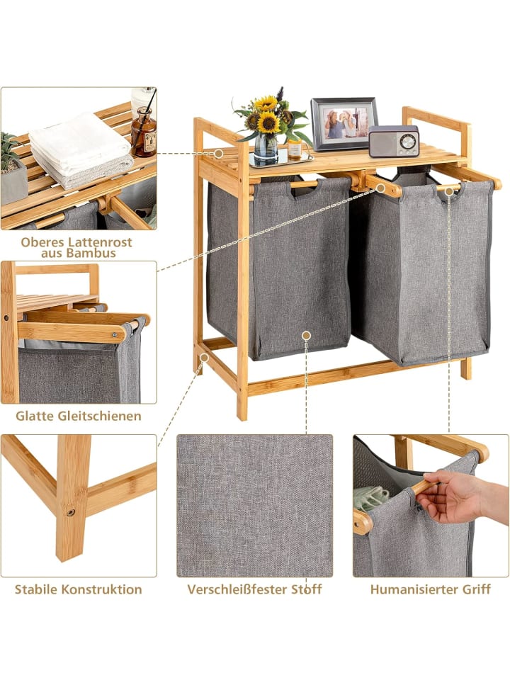 COSTWAY Wäschekorb mit 2 Fächer in Beige günstig kaufen onesize