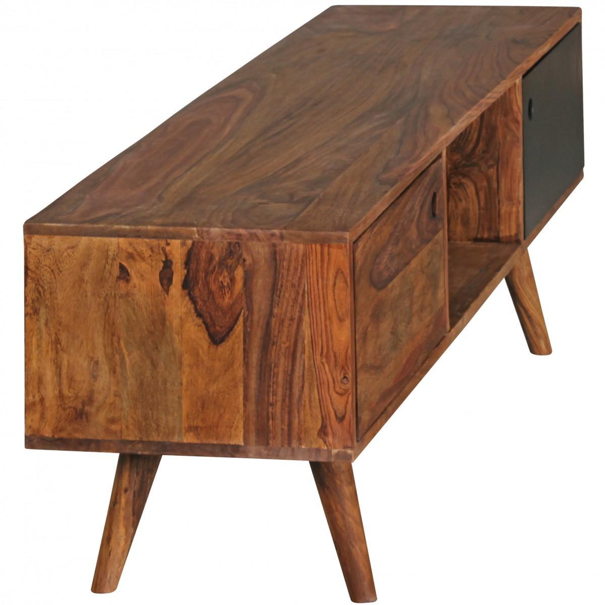 Wohnling TV Lowboard REPA Massiv-Holz Sheesham Braun/Schwarz