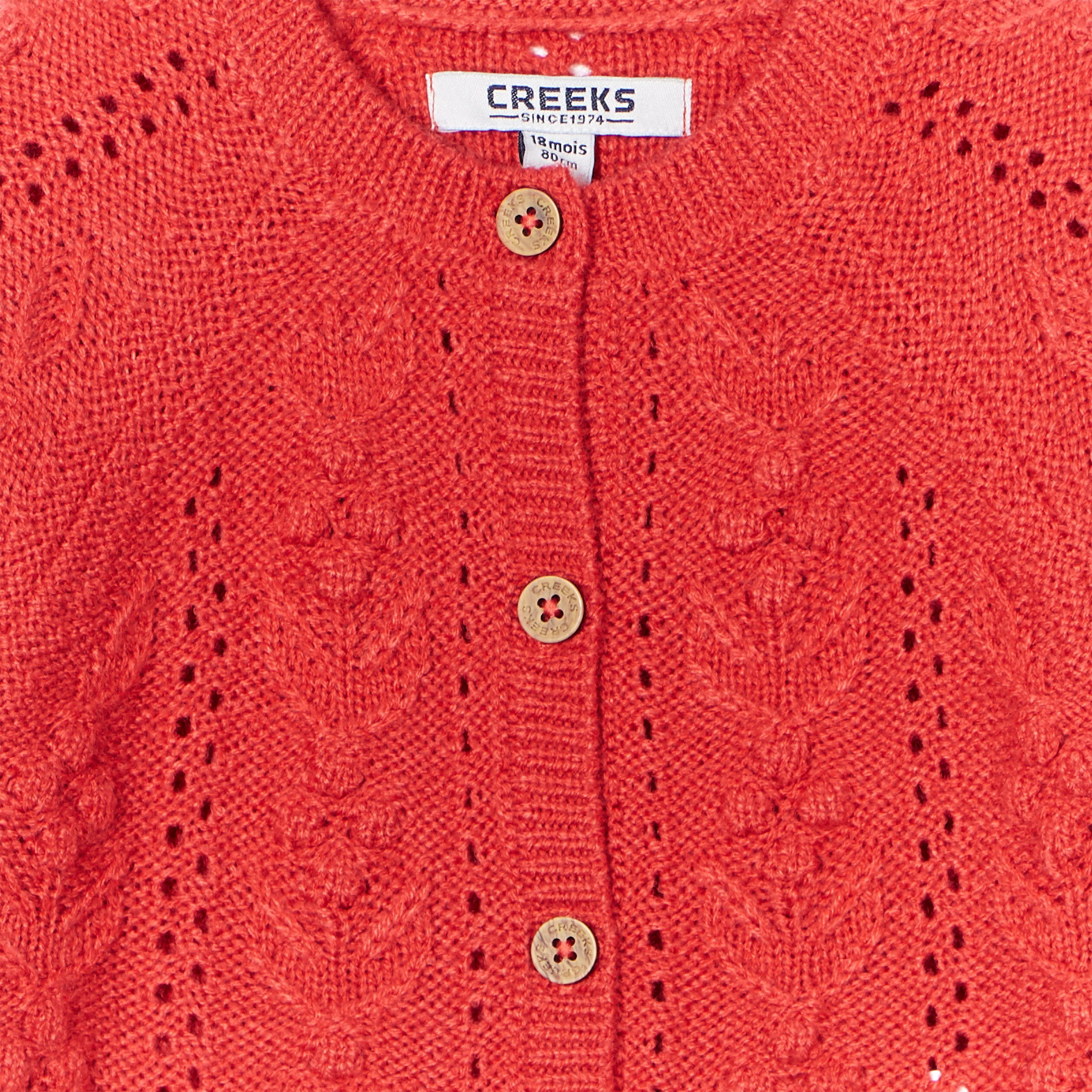 Gilet ajouré boutonné Creeks rouge foncé bébé fille | La Halle