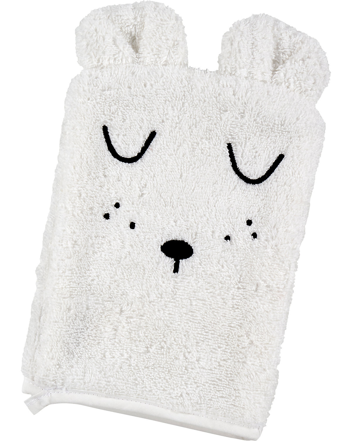 Kapuzen-Badetuch & Waschhandschuh Frottier mit Stickerei Faces weiß