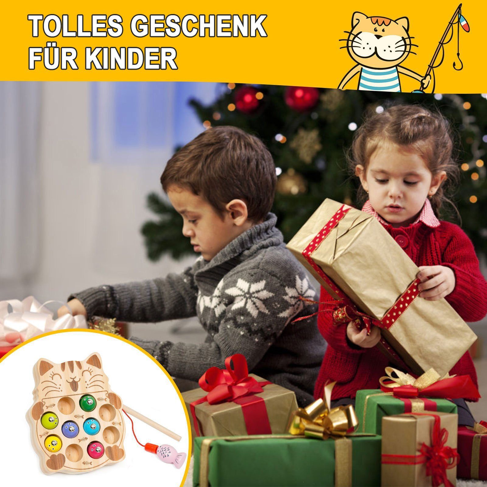 Wenta Lernspielzeug Magnetische Angelspiel Holz Fischspielzeug (Montessori Motorik Spielzeug Lernspielzeug), Geschenk für Kinder Mädchen Jungen ab 1 2 3 4 5 Jahre