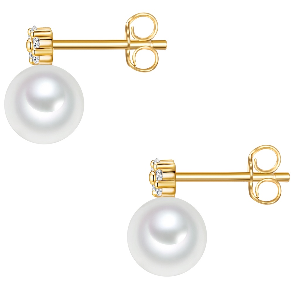 Valero Pearls Boucles doreilles Argent sterling Oxyde de zirconium (CZ) Perle de culture d'eau  Boucles d'oreilles