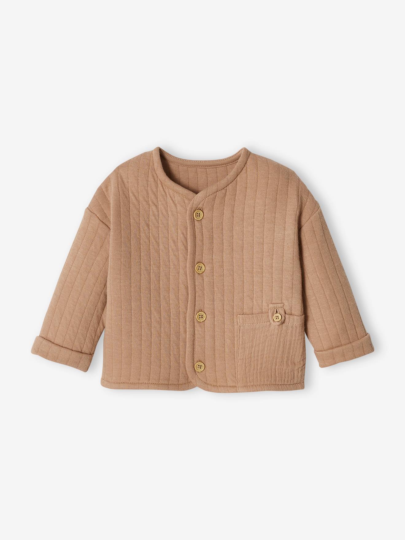 Cardigan naissance bébé poches en gaze de coton cappuccino