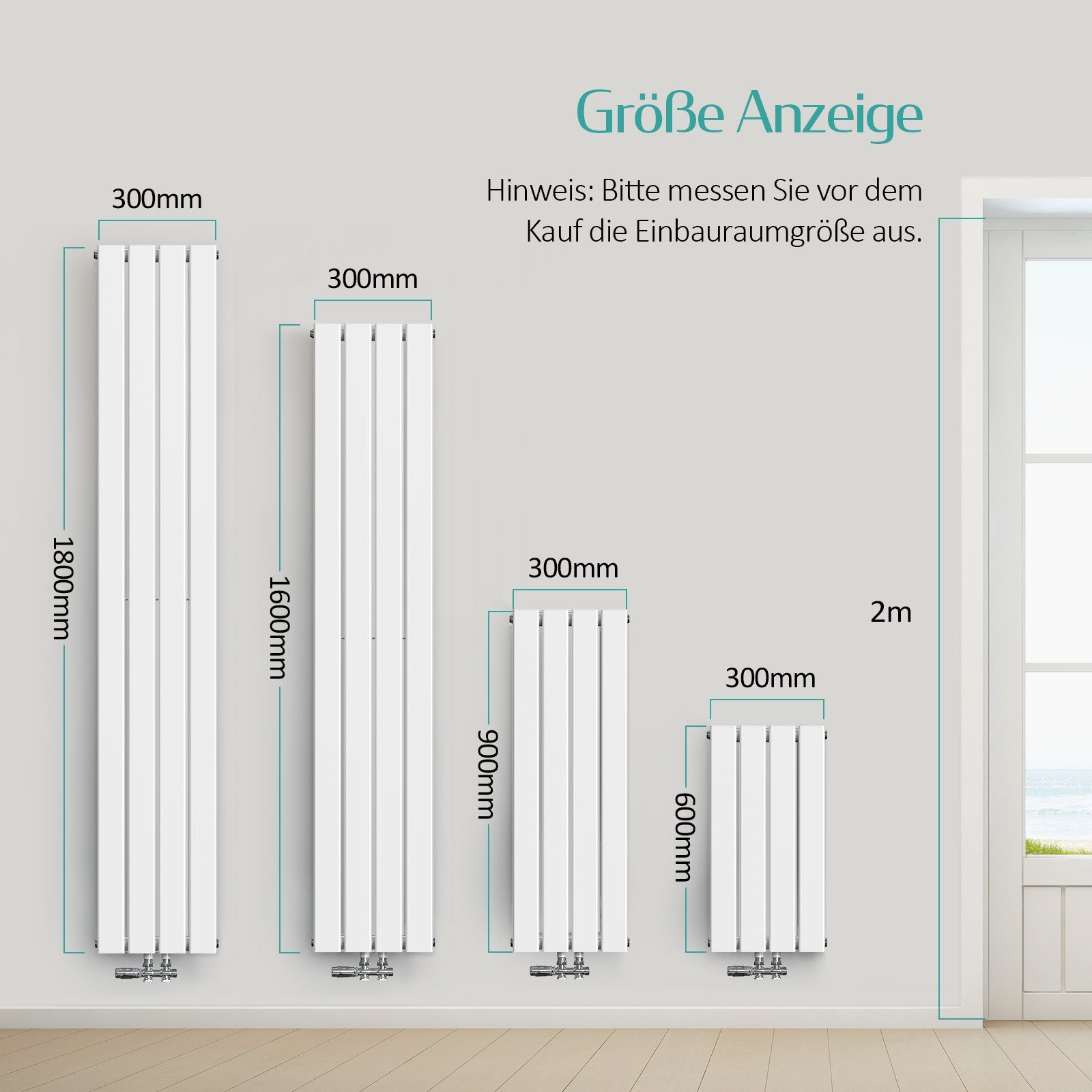 EMKE Heizkörper Flach Heizkörper Klein Design Paneelheizkörper, Vertikal Doppellagig, Mittelanschluss, Anthrazit/Weiß
