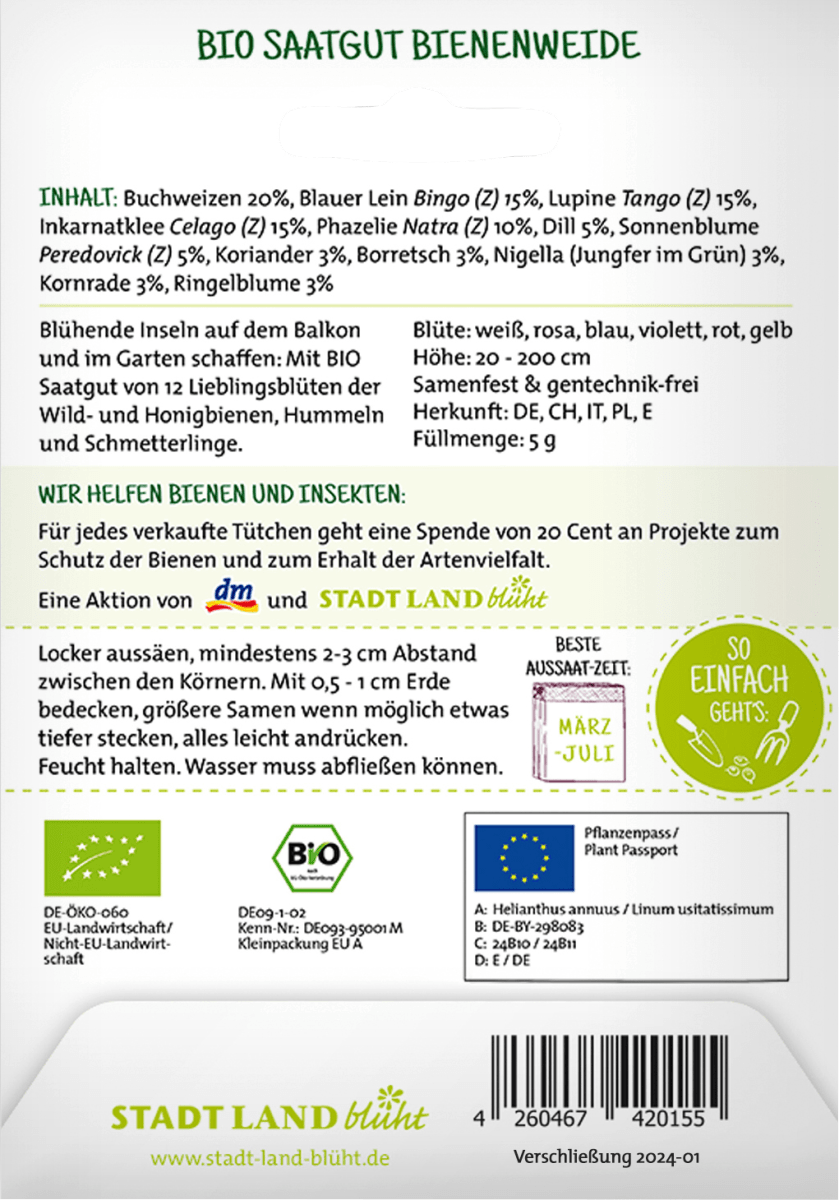 Saaten, Bienenweide, 12 bunte Blüten für Bienen, 5 g