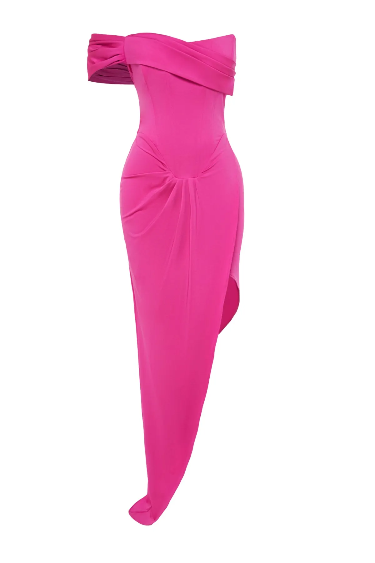 Trendyol Collection  X Zeynep Tosun Fuchsiafarbenes Abendkleid und Homecoming-Kleid mit figurbetontem Korsettdetail TCLSS23AE00013